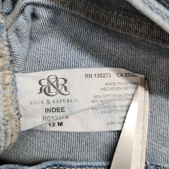 Rock & Republic Jeans Womens 12 Blue Denim Distressed Indee Thrashed Grunge - Picture 12 of 16